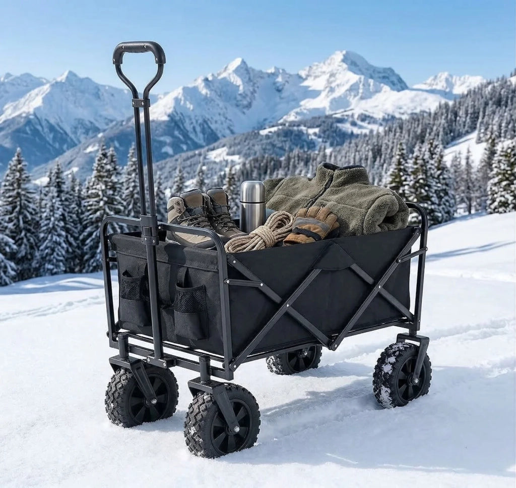 Carrello Pieghevole Trasporto per Spiaggia, Giardino e Spesa. 96 Litri, Max 65kg. Colore: nero