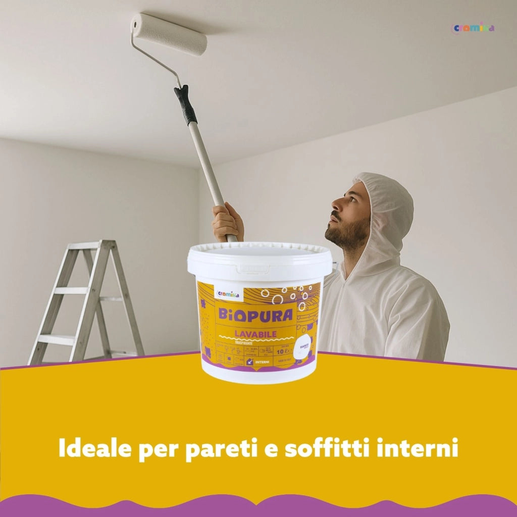 Superpittura lavabile traspirante interni alta copertura linea biopura cromika *** formato 10 lt, confezione 1