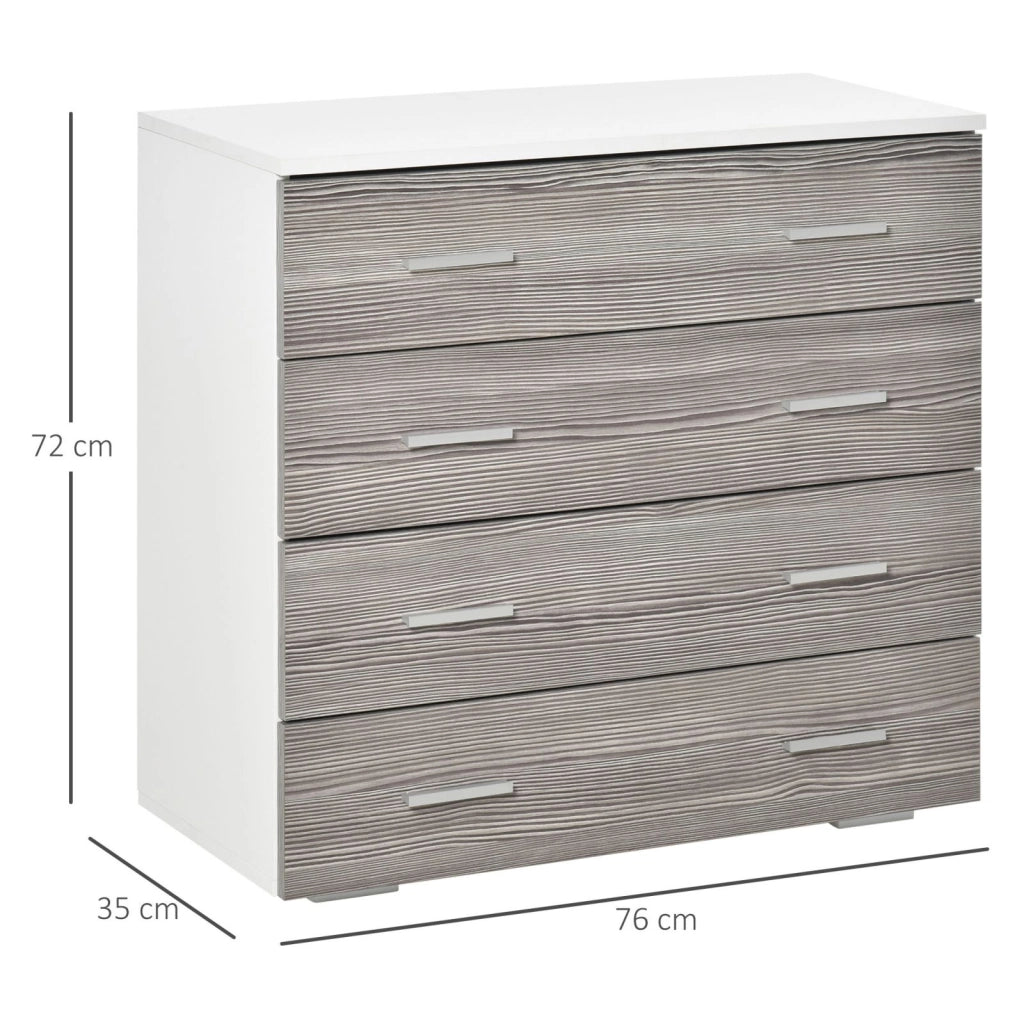 EasyComfort Cassettiera Camera da Letto, Comò Camera da Letto con 4 Cassetti con Maniglie in Alluminio e Struttura in Legno, per Soggiorno e Sala da Pranzo, 76x35x72cm, Bianco e Grigio