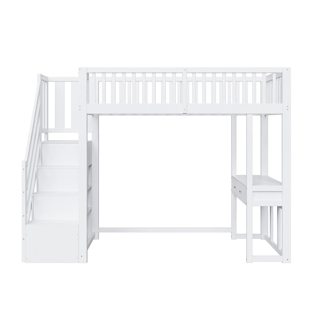 Letto a castello bianco con scrivania multifunzione in legno di pino 90x200 cm