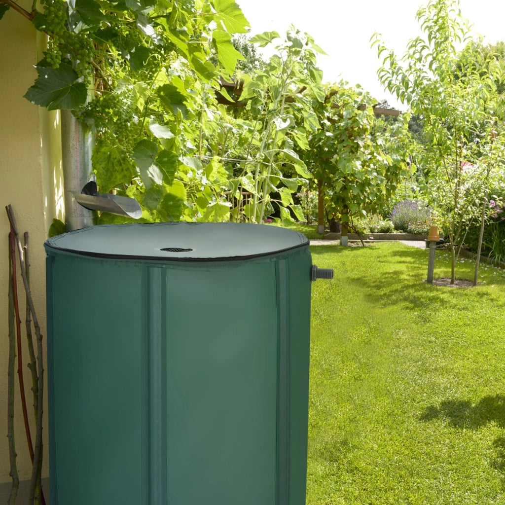Bidone pieghevole 225 L per acqua piovana con tappo filtro, Cisterna acqua per giardino con valvola a rete Verde-Attrezzi da giardino
