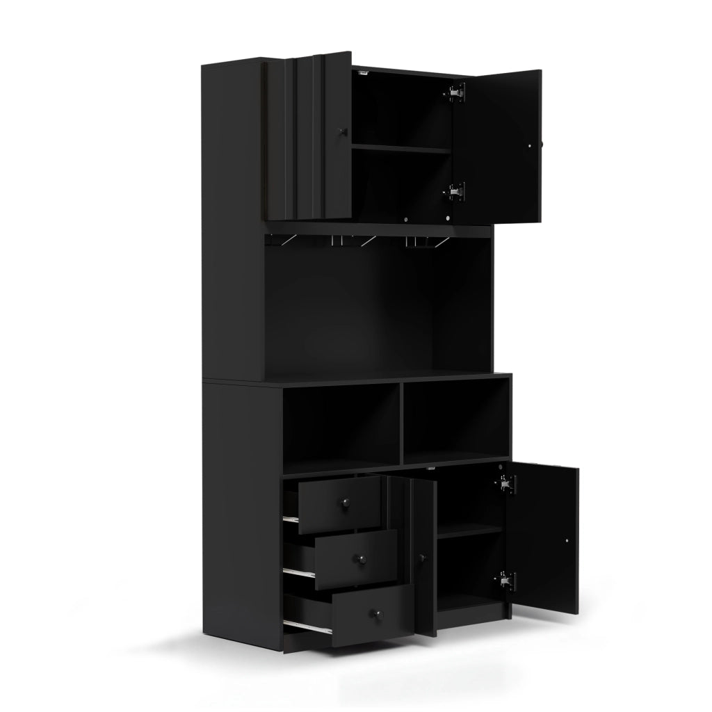 Hochschrank da cucina con LED RGB, prese USB e AC, 100 x 40 x 180 cm, MDF nero
