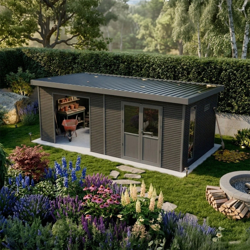 Casetta da giardino in legno composito Onyx 63 - 18 m² - Grigio