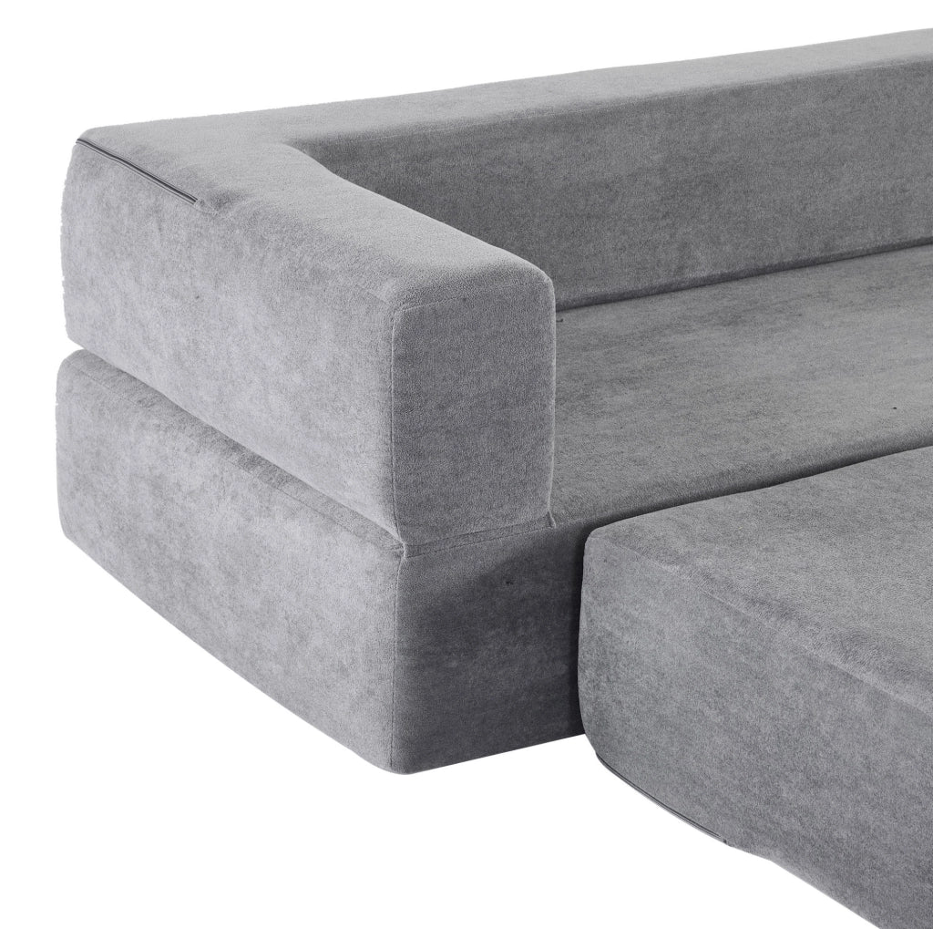 Divano letto modulare a pavimento in chenille grigio