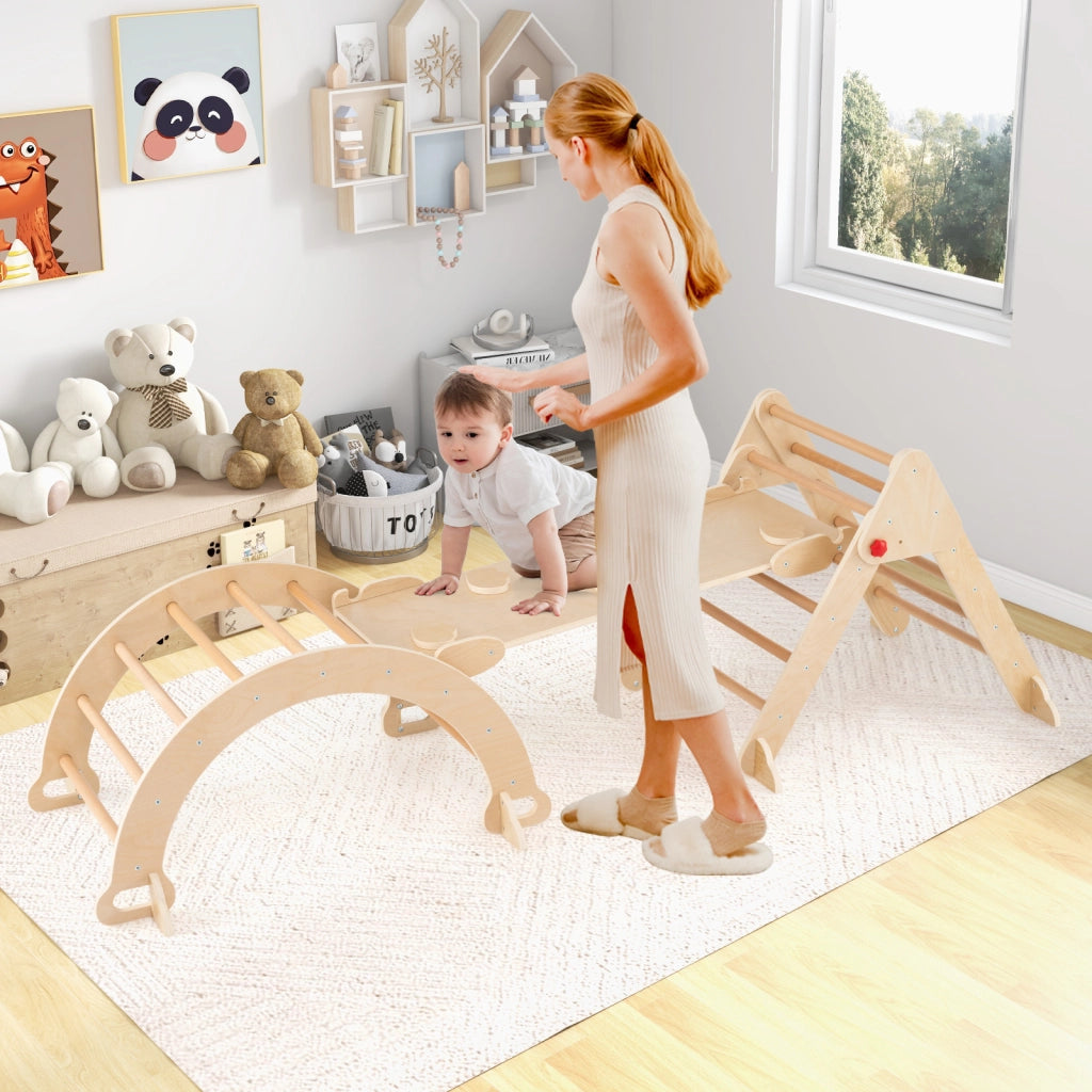 Set triangolo 7 in 1 per bambini, Palestra da interno per bambini da 3+ anni Naturale