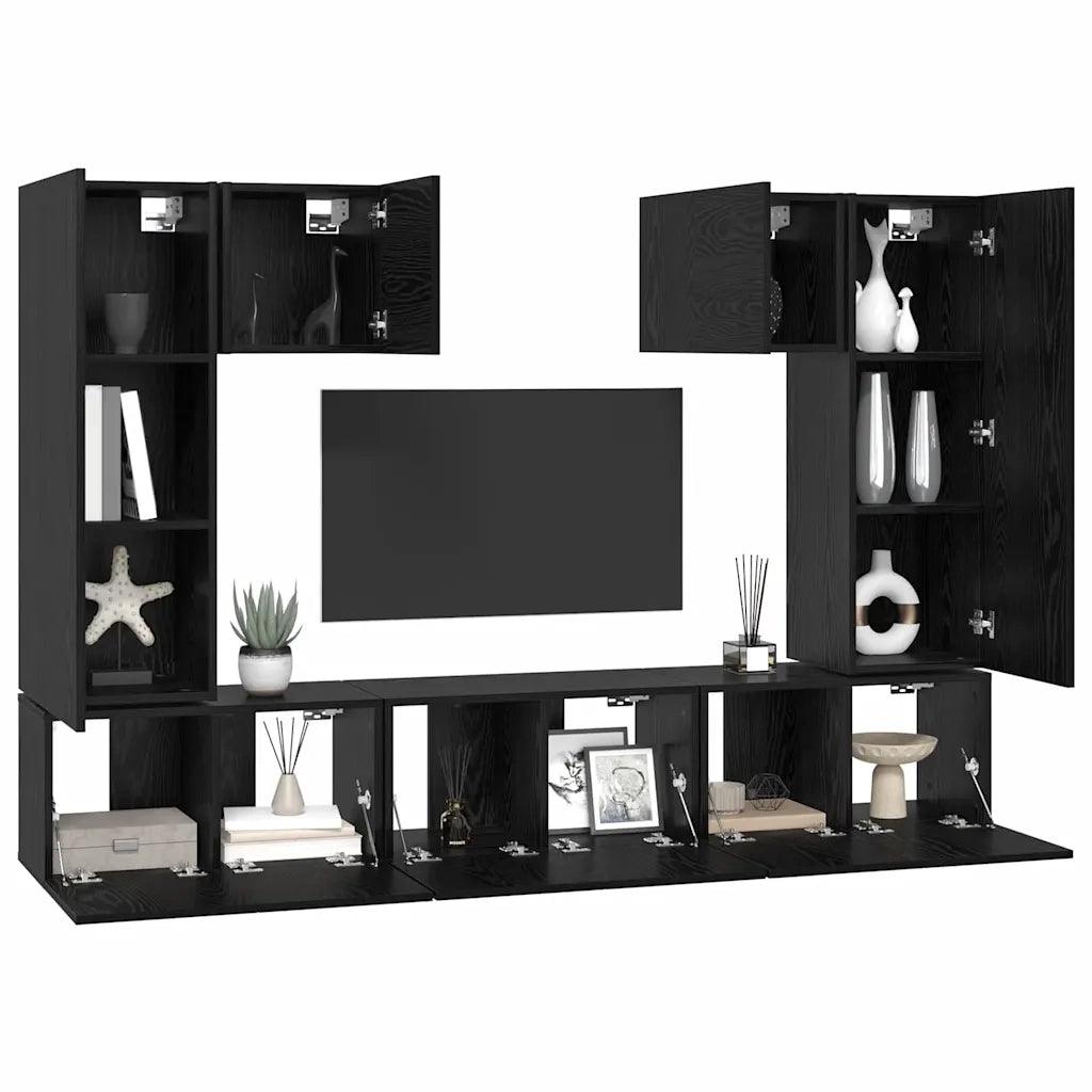 vidaXL Set mobile TV 7 pcs Rovere nero 180 x 30 x 120 cm