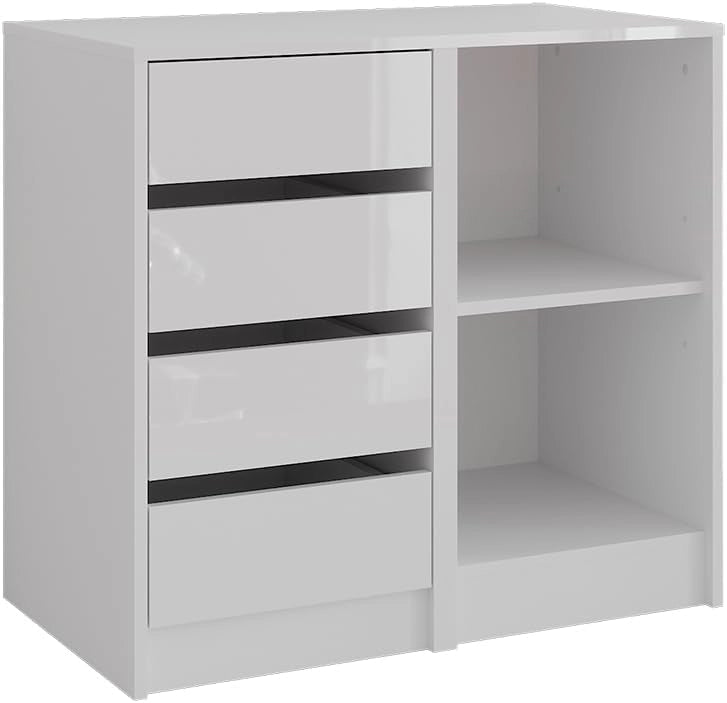 Credenza Sherry, Bianco/bianco lucido, 80.2 x 76 cm 2 parti, adatto per riporre abbigliamento e accessori