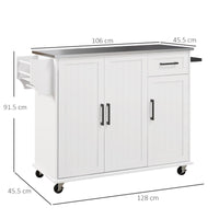 Carrello Isola da Cucina 128x45,5x91,5 cm in MDF e Acciaio Inox Bianco