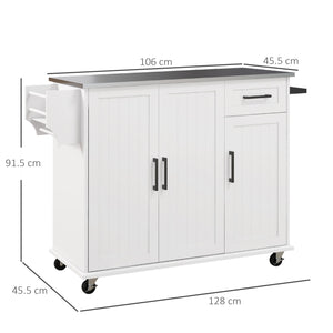 Carrello Isola da Cucina 128x45,5x91,5 cm in MDF e Acciaio Inox Bianco