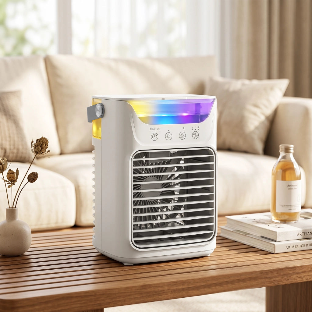 Ventilatore da Tavolo con 3 Velocit¨¤, Luce RGB e Testa Regolabile ¨C Zephmum ¨C Bianco