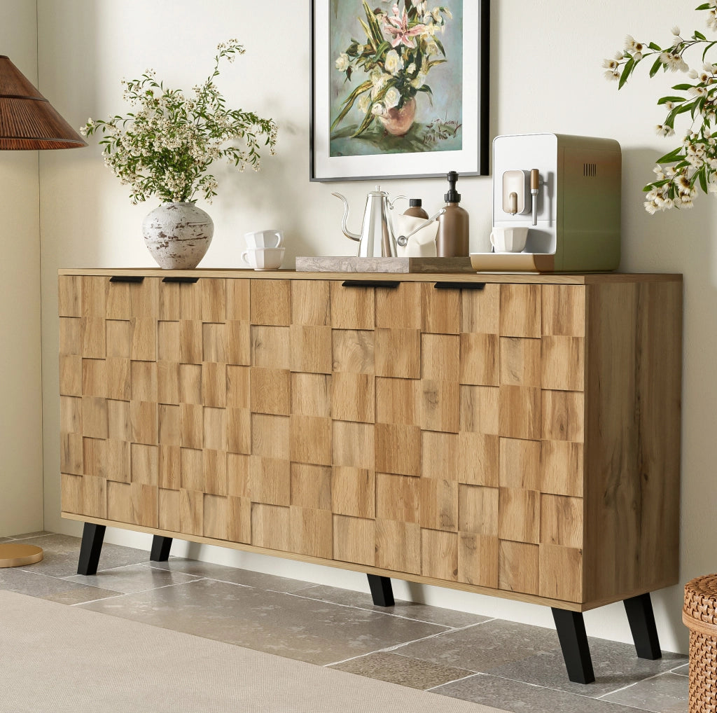 Credenza 160;5x35;5x78 cm con 4 ante; ripiani regolabili; pannello truciolare; colore naturale