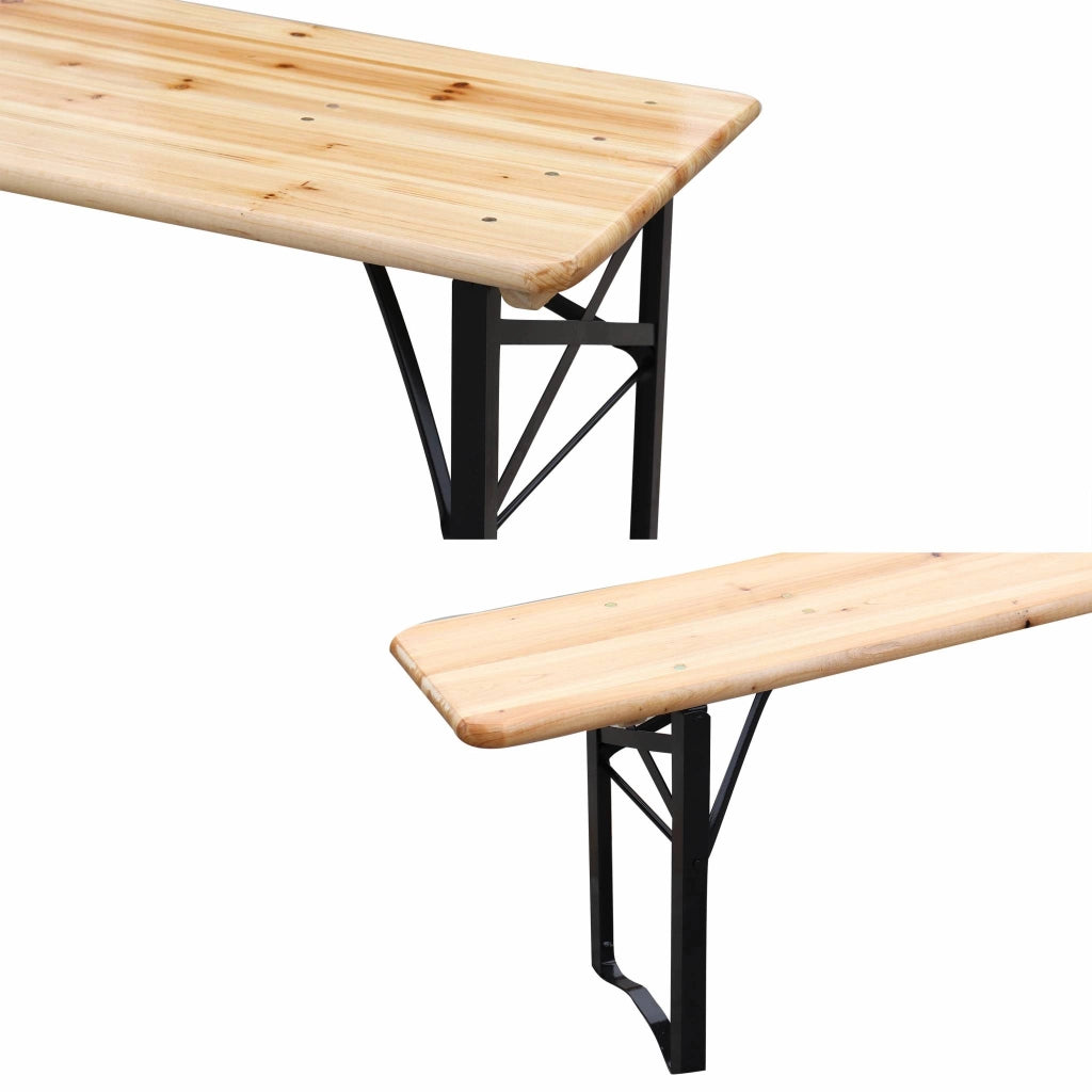 Set tavolo da giardino pieghevole in legno con 2 panche, marrone