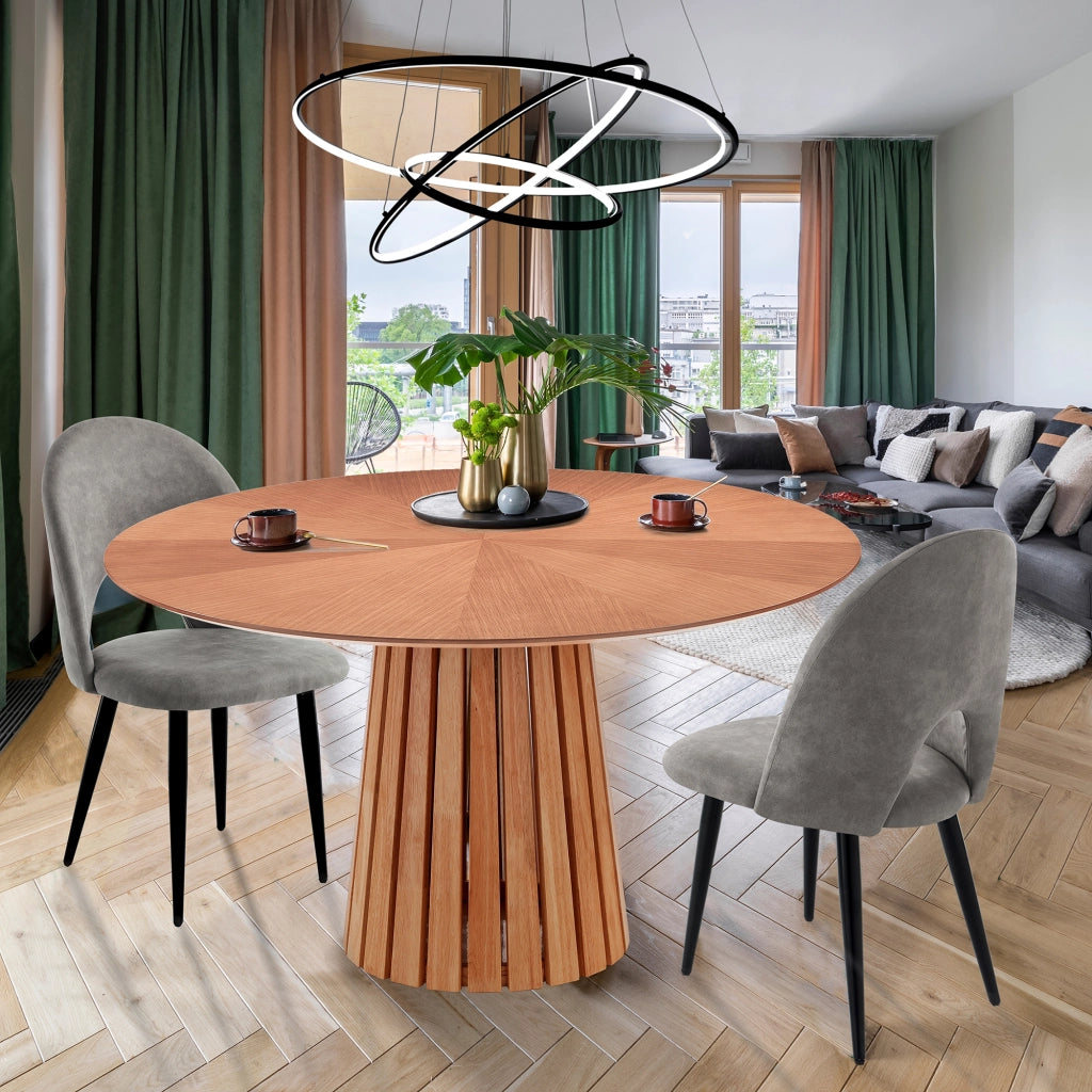 Tavolo rotondo MALTA WOOD in MDF rovere e gambe nere