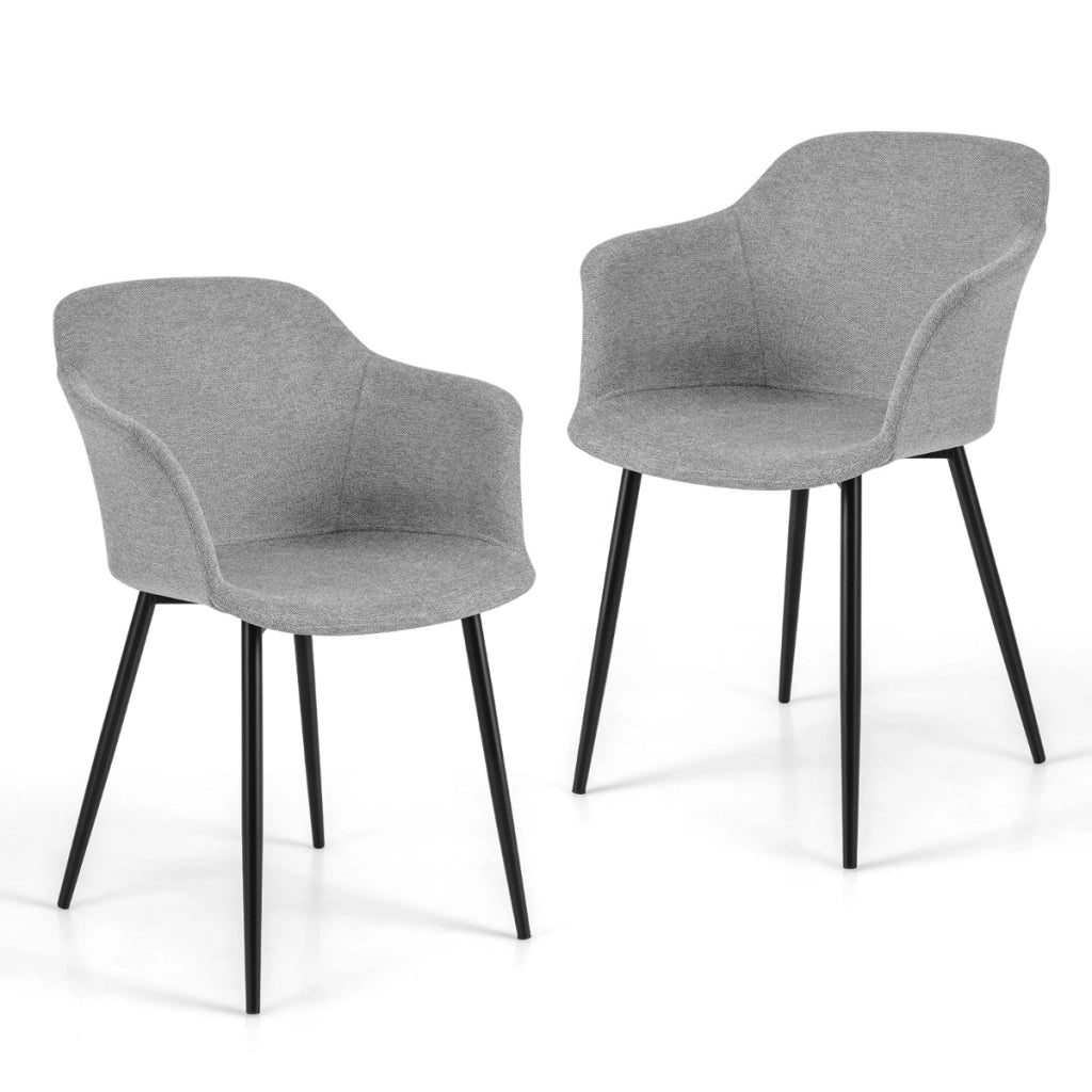 Set di 2 sedie da pranzo imbottita con schienale ergonomico ampi braccioli, 2 Sedie moderne ed eleganti Grigio chiaro