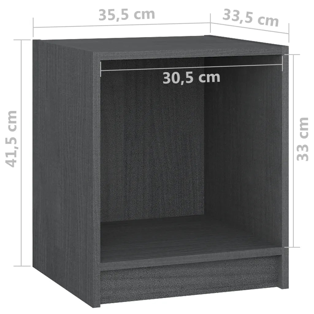 Comodini 2 pz-Set di 2 Tavolino da notte Grigi 35,5x33,5x41,5 cm in Legno Massello di Pino