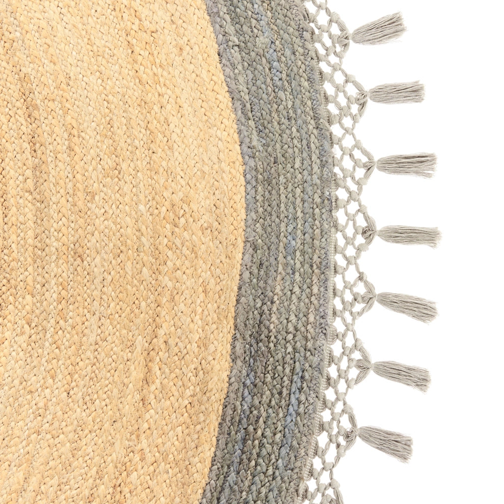 Tappeto Beige e Grigio Rotondo 200 cm Boho Rustico Spirale Intrecciato Fatto a mano Juta Naturale Camera da letto Soggiorno
