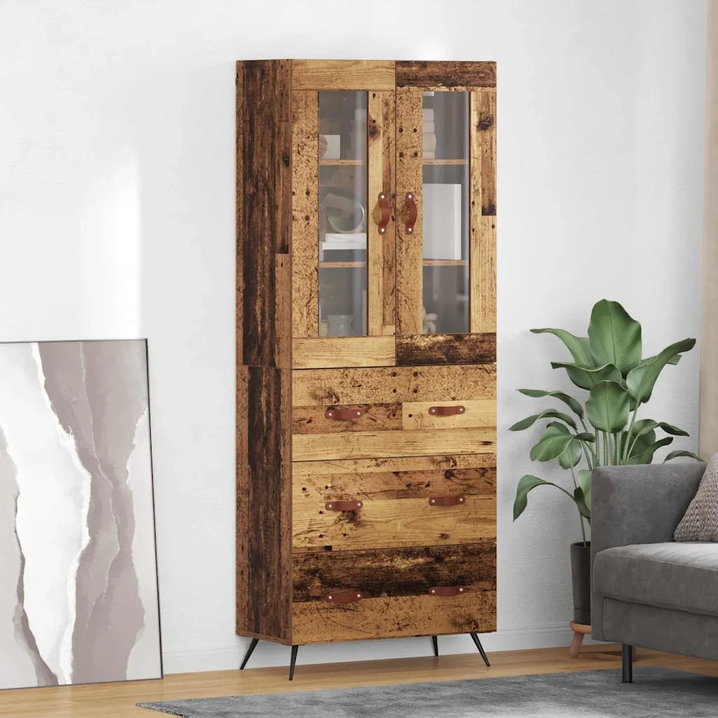 Credenza | Armadietto alto con ripiano con cassetto 2 pcs Legno vecchio