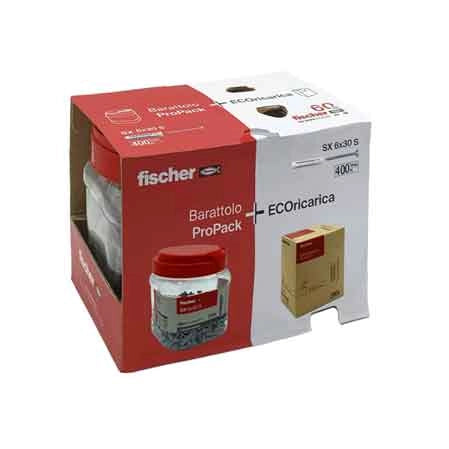 TASSELLO CON VITE 'SX' IN BARATTOLO SX 6S - Barattolo 200 pezzi + Ricarica Eco 200 pezzi - FISCHER