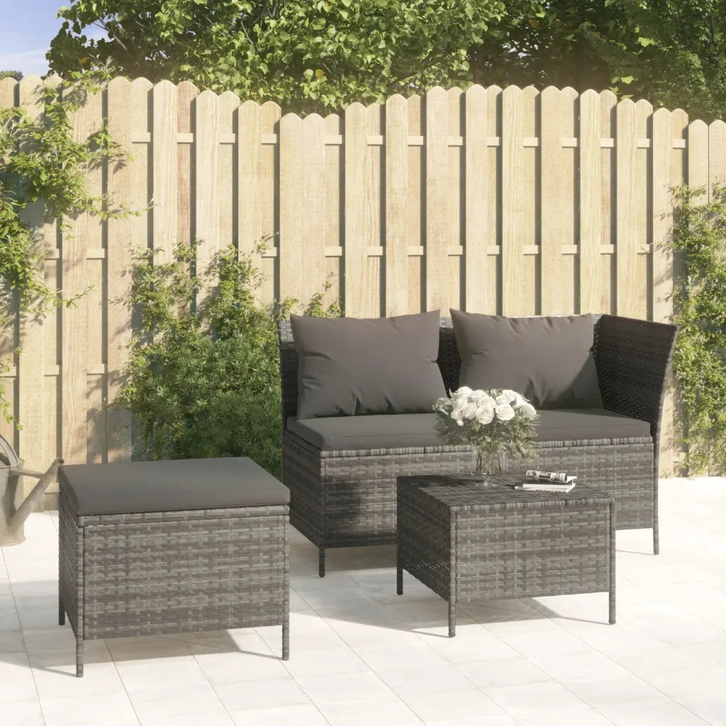 Set Divani da Giardino 3 pz | Set Salotto da Giardino con Cuscini in Polyrattan Grigio