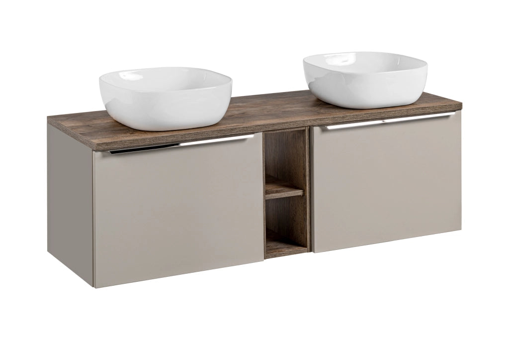 Set mobili bagno 140 cm con piano e 2 lavabi da appoggio Smile Santa Fe Taupe 140 cm
