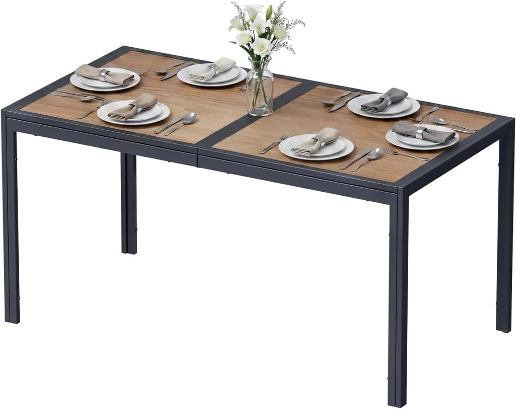 Tavolo da Giardino Grande 150×80×72cm DPC, Tavolo da Balcone Rettangolare, Tavolo da Pranzo per Esterno con Struttura in Metallo e Piedini Antiscivolo, per 4-6 Persone, Nero