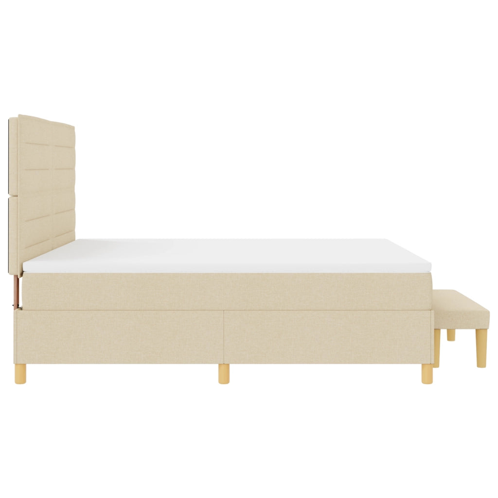 Letto Box Spring con Materasso e Panchina Crema 180x200 cm Tessuto