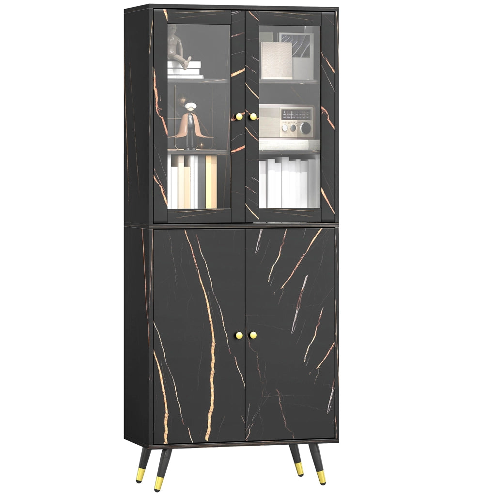 Libreria 6 livelli con ante vetrate e ripiani aperti ¨C zephmum ¨C 70x35x170 cm nero