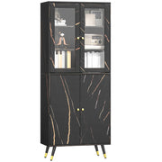 Libreria 6 livelli con ante vetrate e ripiani aperti ¨C zephmum ¨C 70x35x170 cm nero