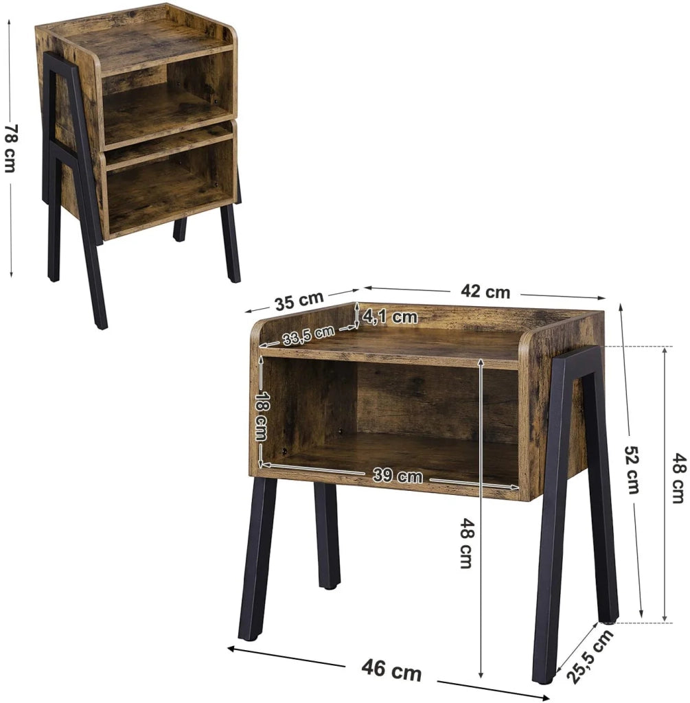 Comodino tavolino laterale comodino 42 x 35 x 52 cm tavolino impilabile con vano portaoggetti aperto stile retrò gambe in metallo vintage 12_0001039