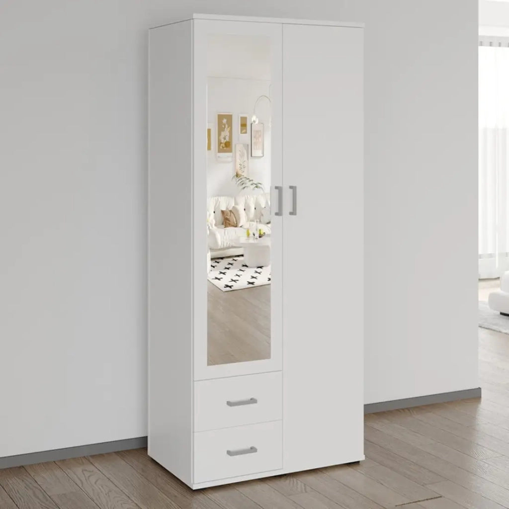 Armadio 2 porte con specchio TOM - Dimensioni H185 x L80 x P52 cm - Colore bianco - Stile design