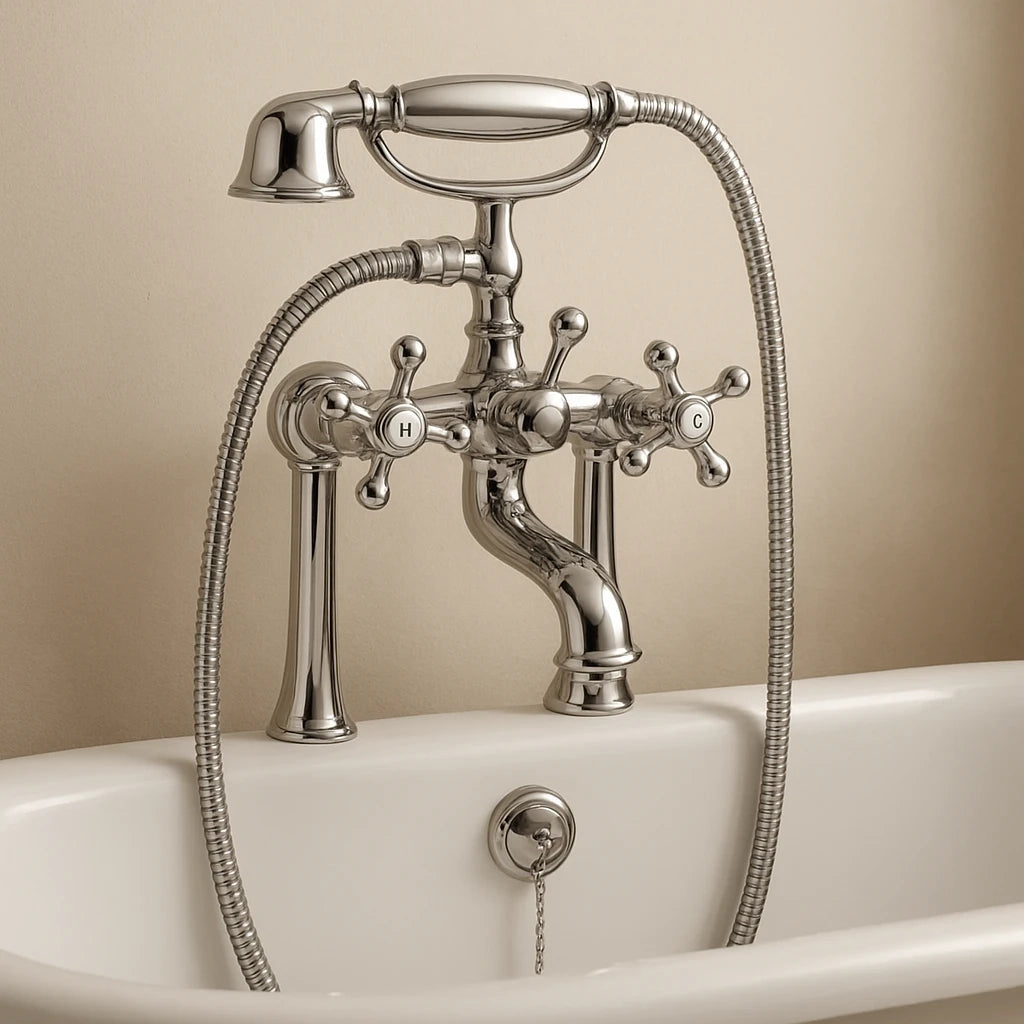 Rubinetto vasca esterno con colonnette altecon doccia - serie liberty