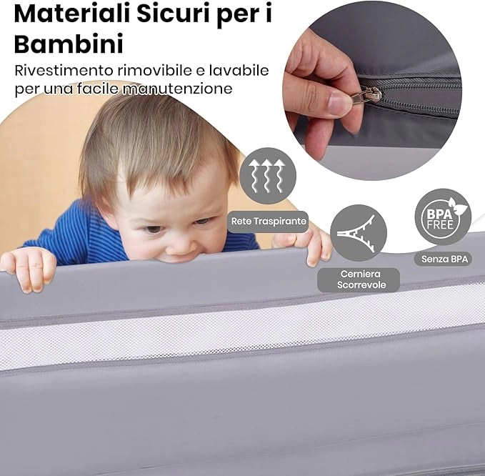 Sponda da Letto per Bambini 100/120 cm, Barriera Pieghevole per Letto, con Cintura di Sicurezza, Sponda di Sicurezza per Bambini, per Letti Singoli, Doppi, 100/120 x 41 x 42 cm (120 cm,Grigio)