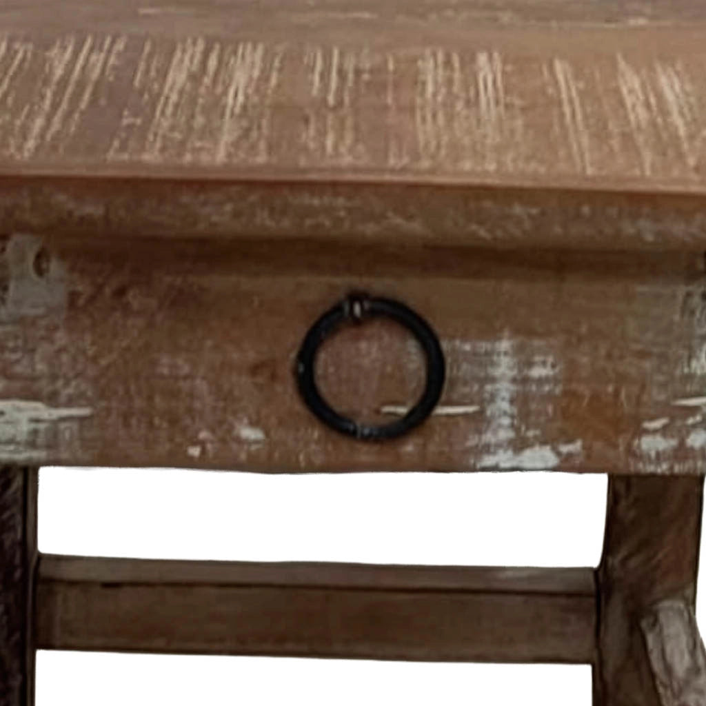 Sgabello con cassetto in legno con finitura artigianale marrone 25x25x29 h cm