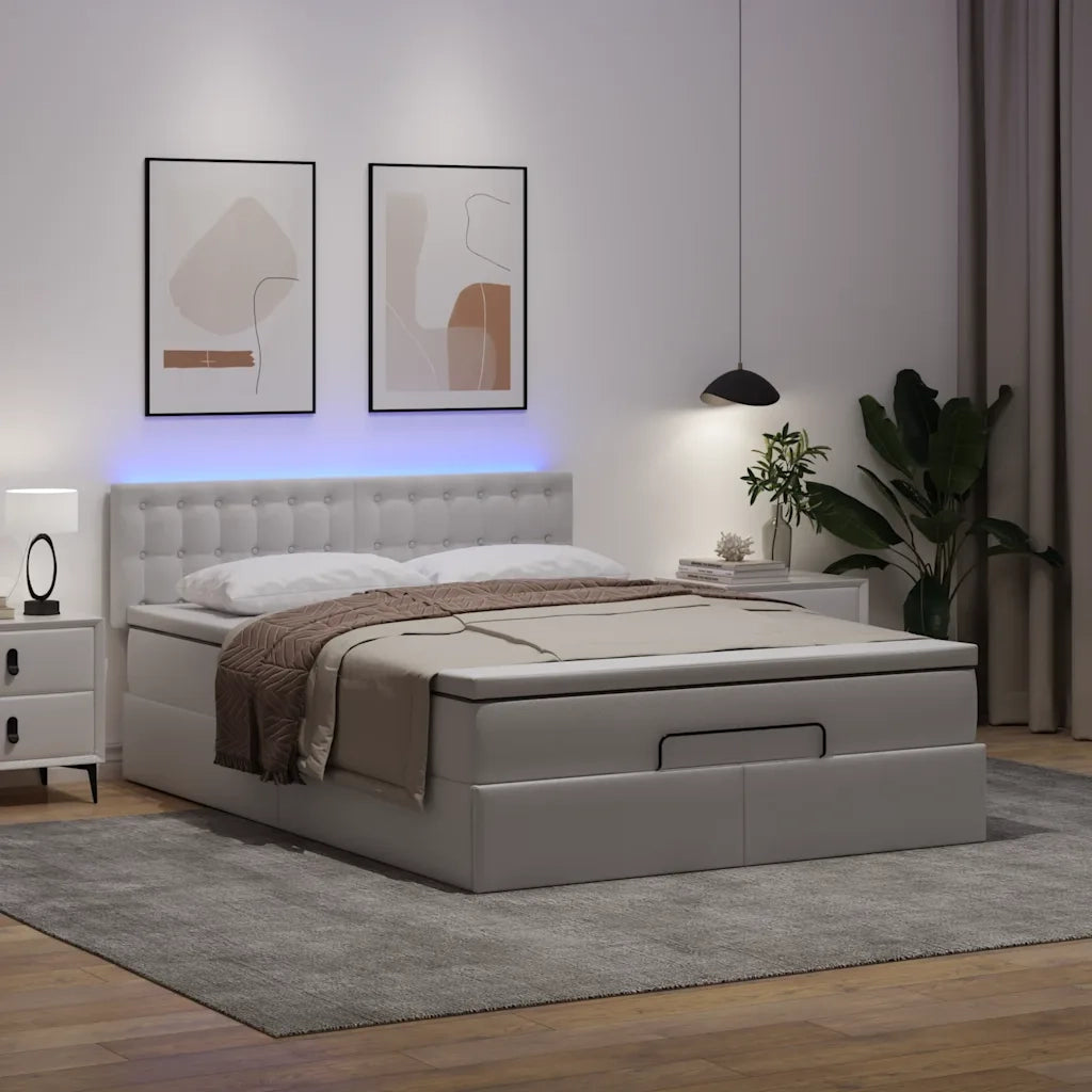vidaXL Pouf Letto con Materassi e LED Bianco Puro 140x190cm Similpelle