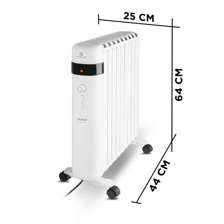 Radiatore elettrico senza olio 2000W con 9 elementi, termostato regolabile e ruote, per ambienti fino a 20 mq - Sogo