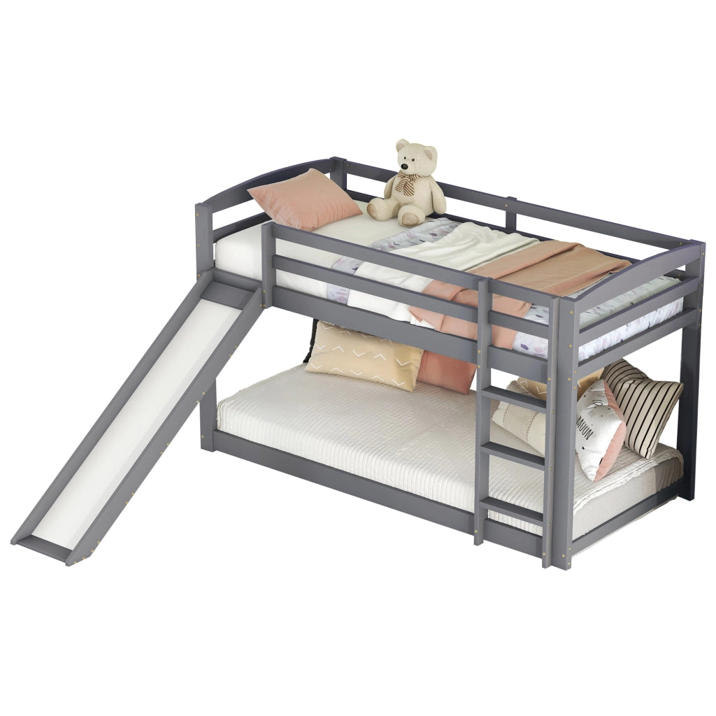 OKWISH Letto a Castello 90×200 cm, Letto Singolo con Scivolo e Scala reversibile, senza Materasso, in Pino, Bianco