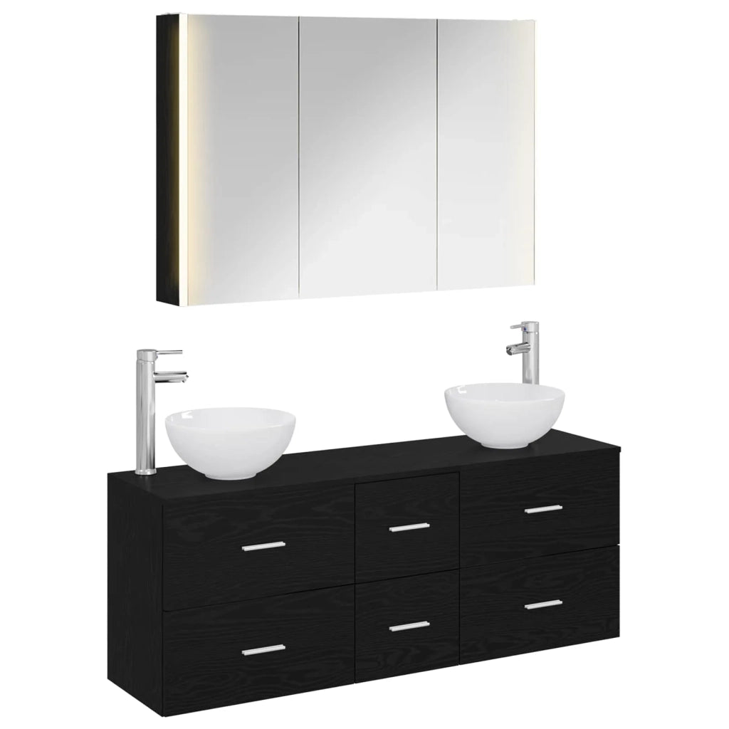 Set di mobili per il bagno 4 pcs Rovere Nero 3406704