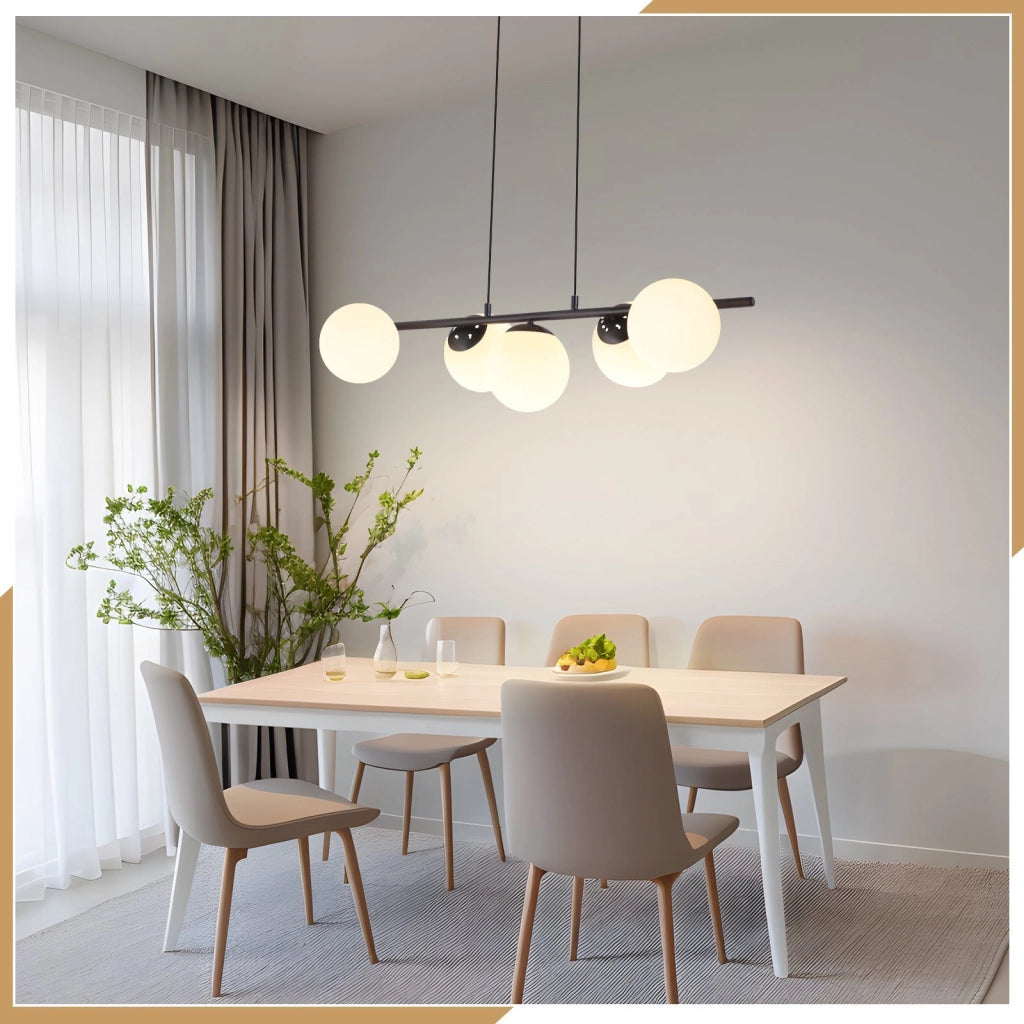 Lampada a sospensione ZMH vetro nero E27 5 luci altezza regolabile per sala da pranzo soggiorno e bar