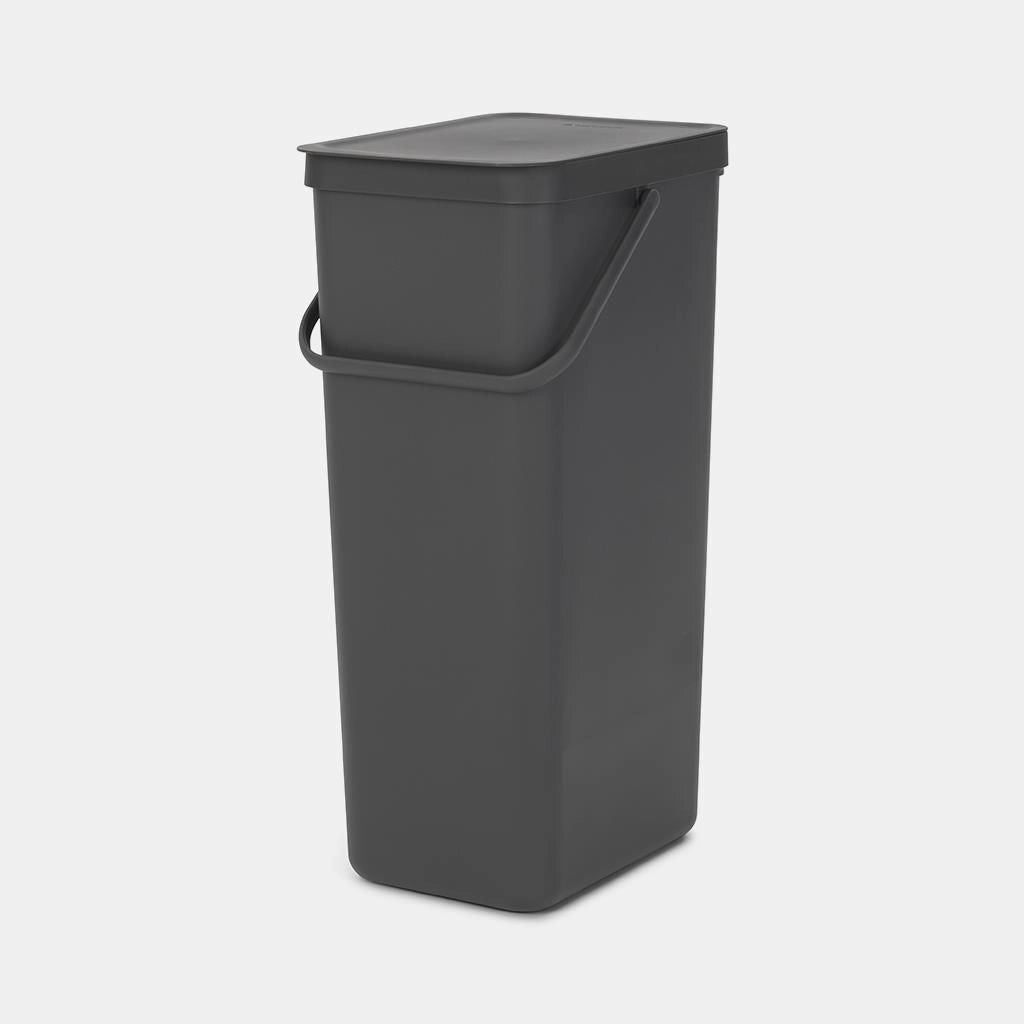 Brabantia 251047 Sort and Go Pattumiera 40 L Coperchio Stay Open Maniglia di Trasporto Riciclabile al 100% colore Grigio
