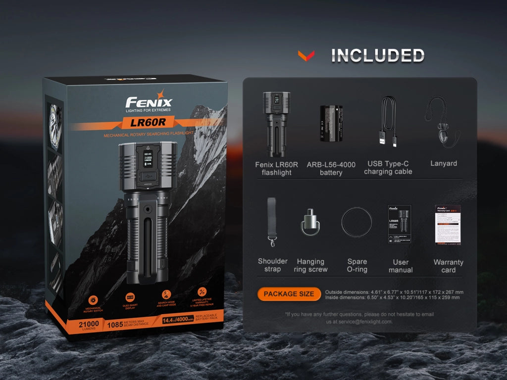 Torcia ricaricabile LED FENIX LR60R 21000 lumen 1085 metri