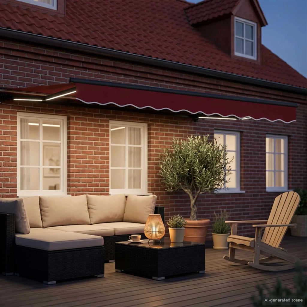 Cornice per Tenda Manuale con LED Rosso e Antracite 3,5 x 2,5 m