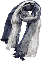 Sjaal per l'Inverno e la Primavera - Sjaal calda e morbida - Sjaal lunga in cotone con frange - Sjaal a strisce in cotone e lino - Unisex (75 x 190 cm) - Blu