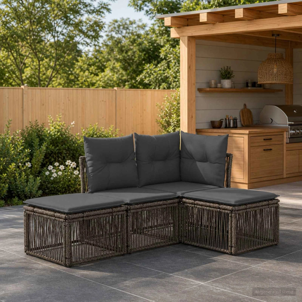 Set Divano da Giardino 4 pz Grigio polyrattan 3434180