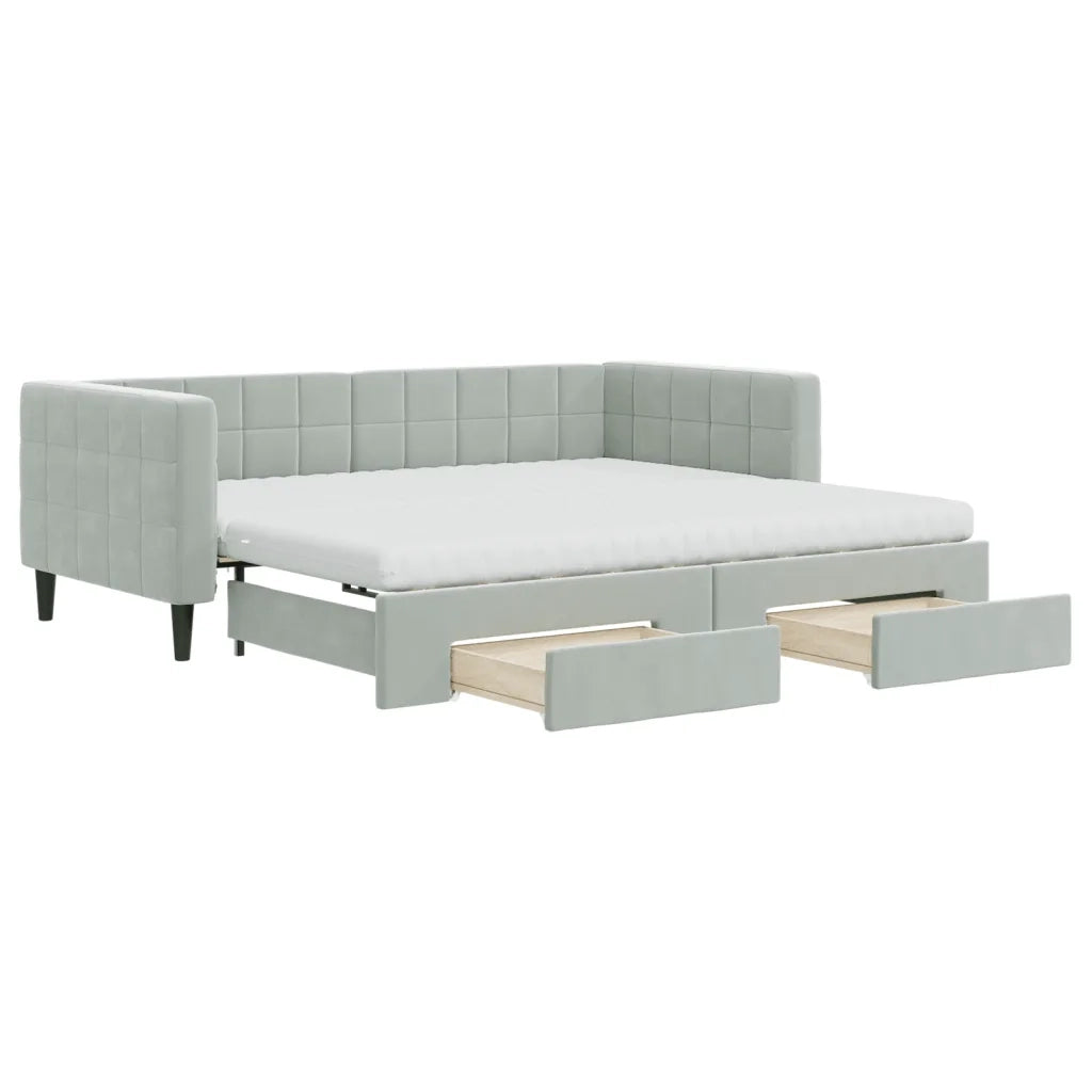 Divano Letto Estraibile Cassetti Grigio Chiaro 90x190cm Velluto 3196776