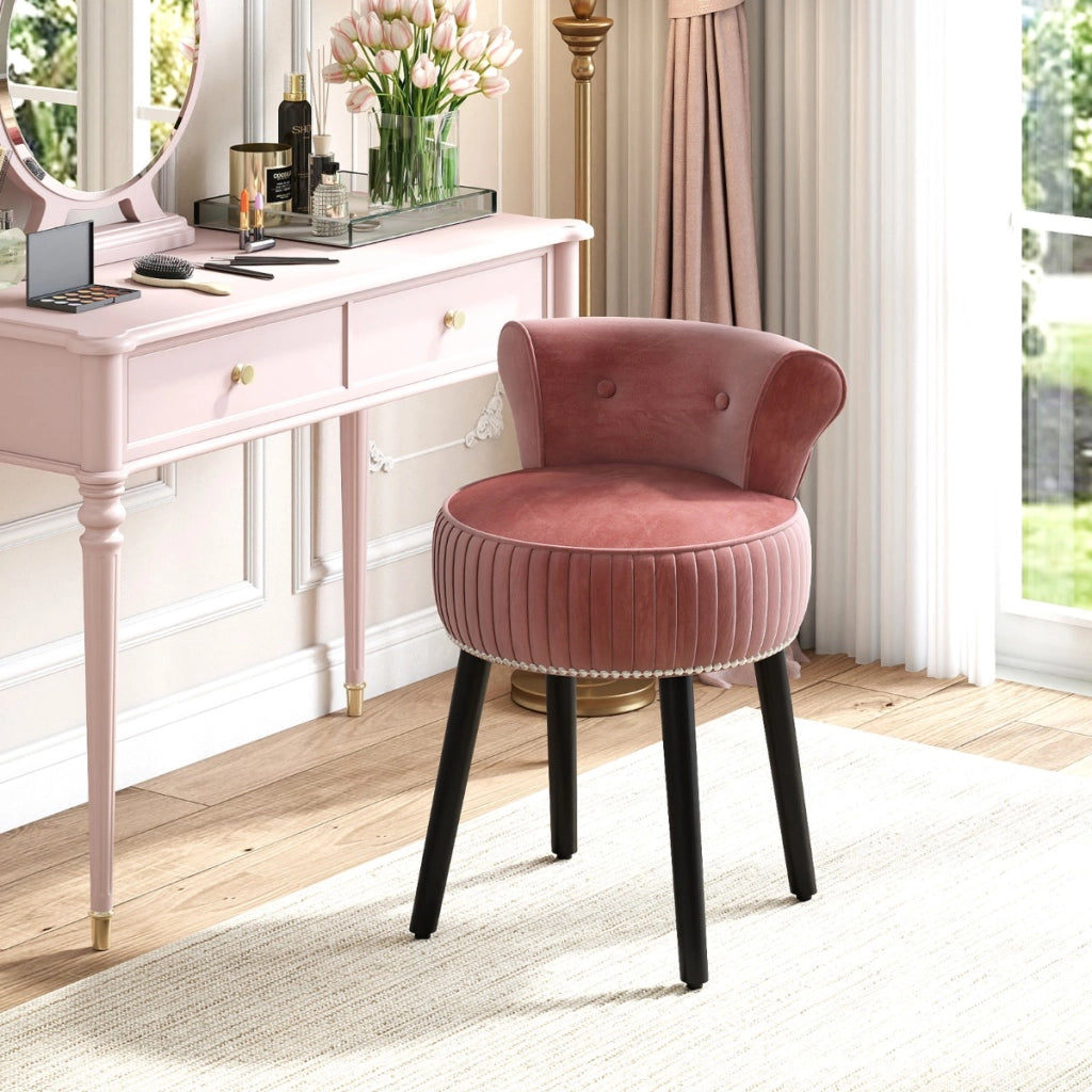 Sedia vanity in velluto con schienale sgabello vanity imbottito con schienale basso capitonn¨¦, Sedia d¡¯accent Rosa