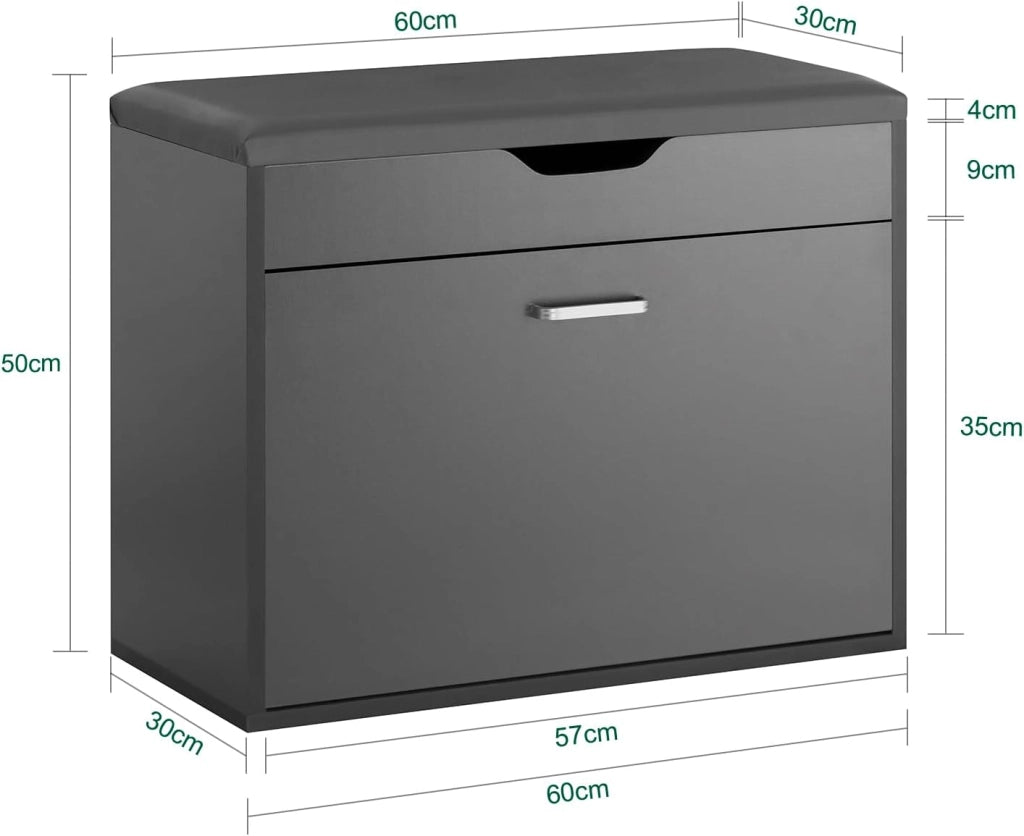 Scarpiera Ingresso Salvaspazio Slim – Panca Scarpiera da Ingresso con Contenitore Nascosto – Cassapanca Pieghevole per Corridoio o Camera da Letto – Grigio 60x30x50cm 120kg – FSR95-HG