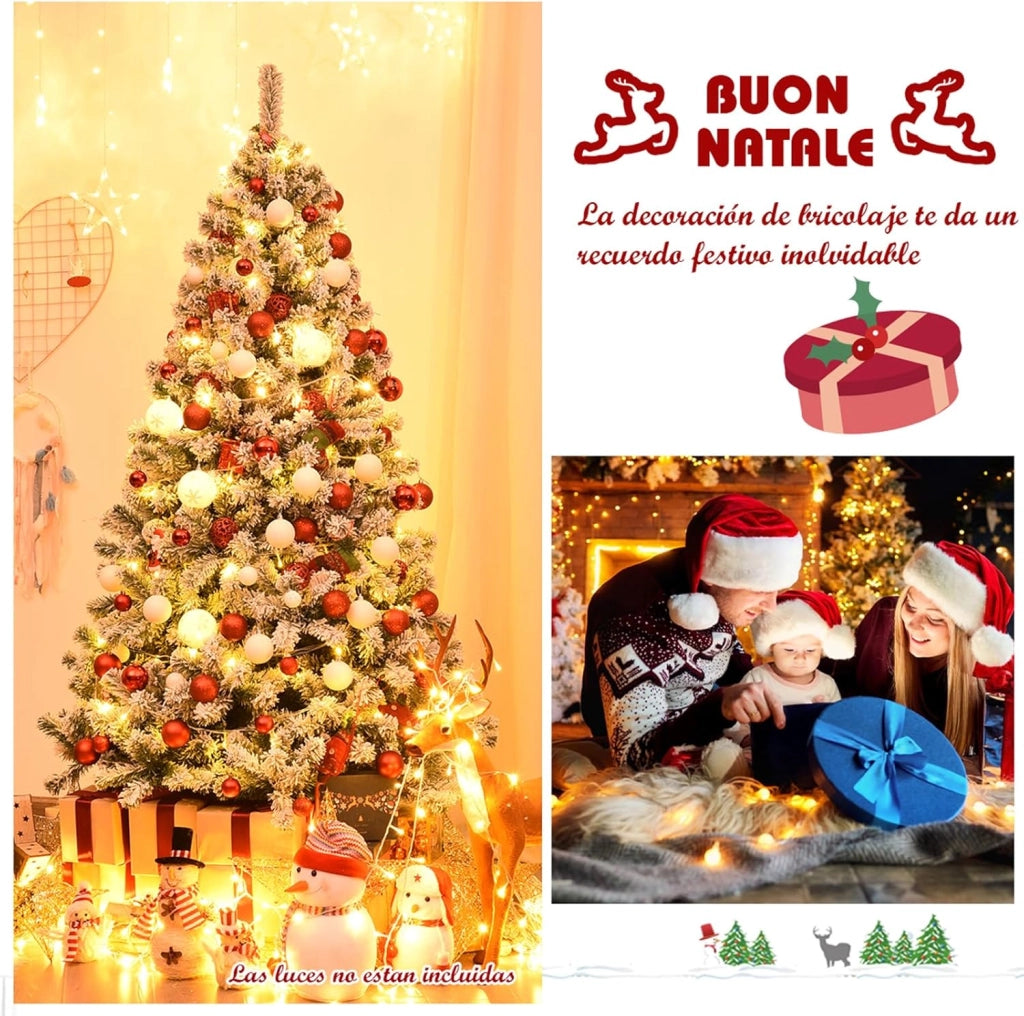 Albero di Natale Innevato da 180 cm, Albero di Natale con 928 Rami Folti e Base di Metallo, Albero di Natale Realistico per Casa, Ufficio e Negozio (180 cm)