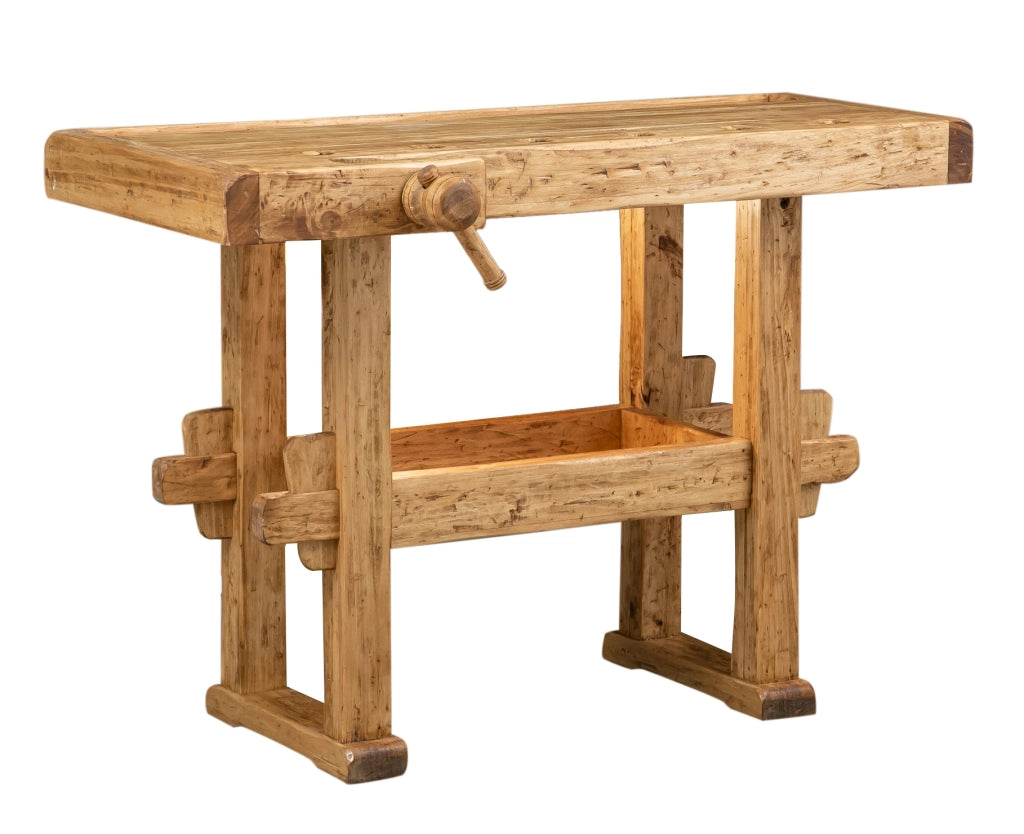Biscottini Banco da lavoro Country in legno massello di tiglio finitura naturale L126xPR69xH90 cm. Made in Italy