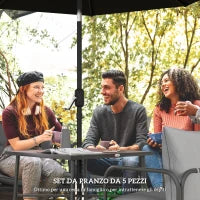 Set da Giardino 5 Pezzi in Acciaio con 4 Sedie 58x58x66 cm e Tavolo 80x80x71 cm con Foro Centrale, Grigio