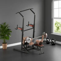 Power Tower Pieghevole, Stazione Fitness Multifunzione Regolabile in 7 Posizioni con Sbarra Trazioni, Dip Station, Pull UP Station e Panca Piana in Acciaio, per Home Gym Casa, Portata 150kg